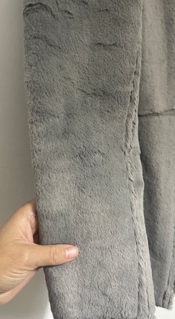 Gri Süet Kadın Kaban, Kürk Detaylı, Midi Boy - Görsel 2