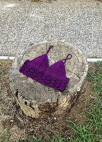 El örgüsü mor askılı crop