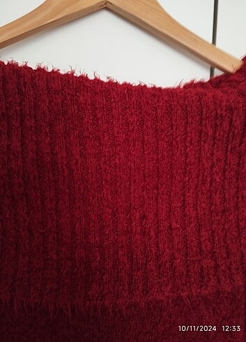 xxl Beden bordo Renk Peluş tüylü Trendyol 4X large diz boy triko elbise