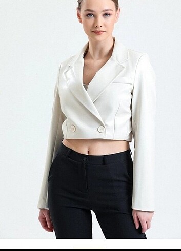Sense Suni deri crop ceket
