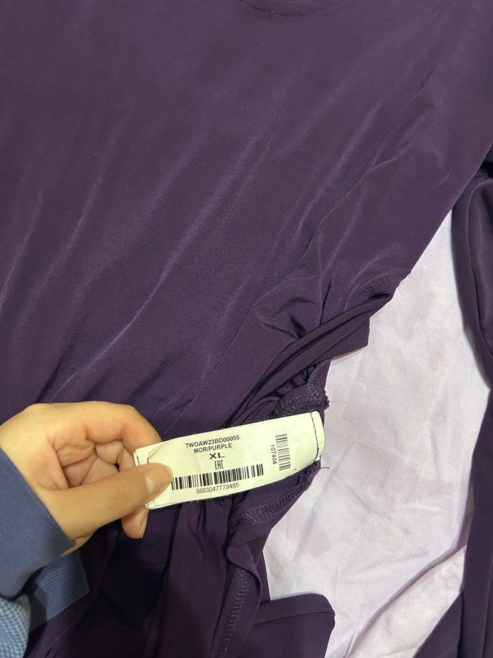 Trendyolmilla Mor Uzun Kollu V Yakalı Drapeli Bluz - Görsel 2