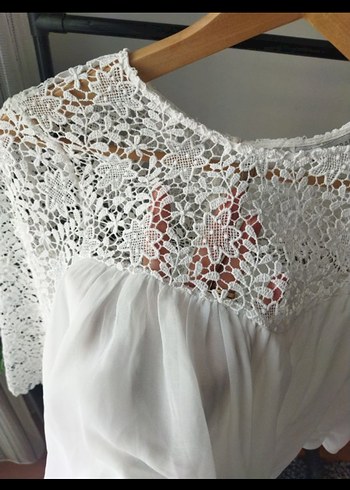 Dantel Detaylı Beyaz Bohem Kadın Bluz - Görsel 2