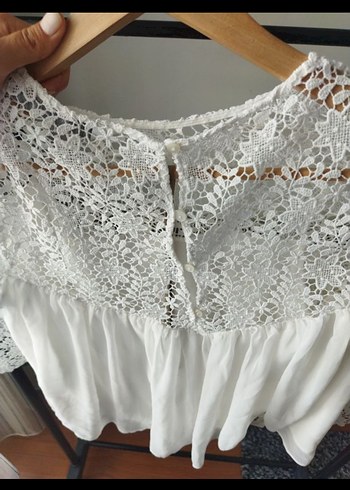 Dantel Detaylı Beyaz Bohem Kadın Bluz - Görsel 3