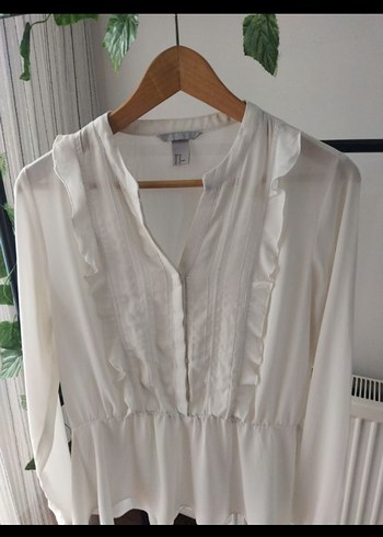 Beyaz V Yaka Pilili Keten Mini Gömlek - Görsel 2