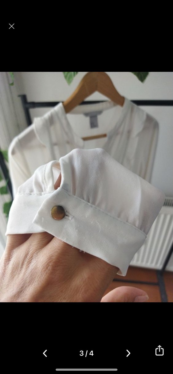 Beyaz V Yaka Pilili Keten Mini Gömlek - Görsel 3