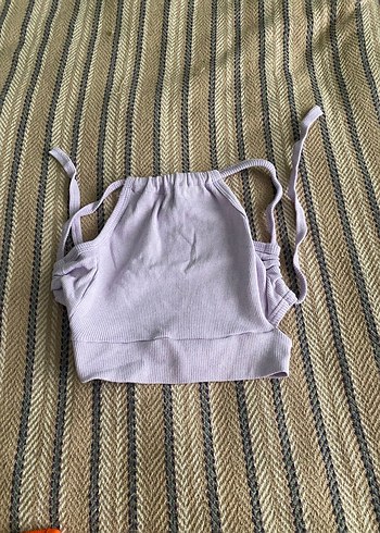 Mor Askılı Keten Crop Top