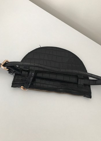 Koton Siyah Yılan Derisi Desenli Deri Bel Çantası