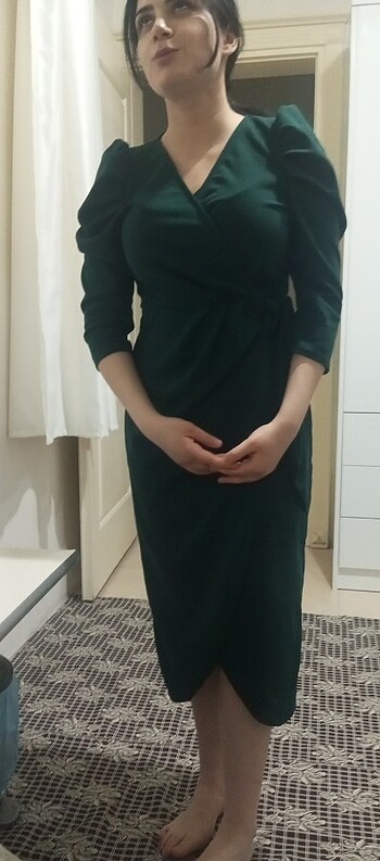 l Beden yeşil Renk Elbise