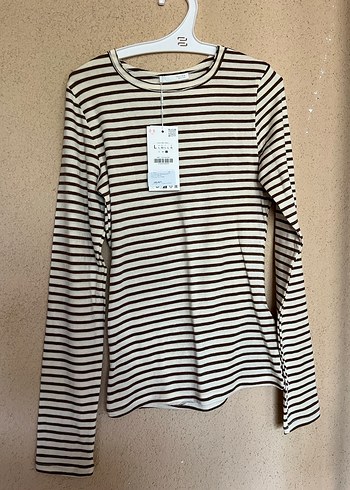 Zara Çizgili Uzun Kollu Pamuklu Bluz