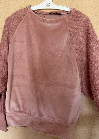 Diğer Pembe Peluş Detaylı Kadın Sweatshirt