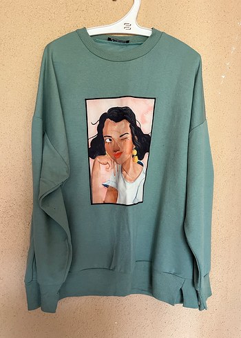 Turkuaz Baskılı Oversize Sweatshirt