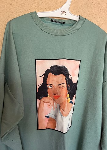 l Beden Turkuaz Baskılı Oversize Sweatshirt