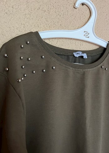 xl Beden Düğmeli Haki Kadın Sweatshirt