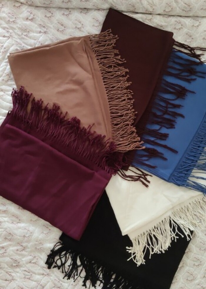 Pamuklu Lacivert Pahsmina Şal/Başörtüsü  - Görsel 3