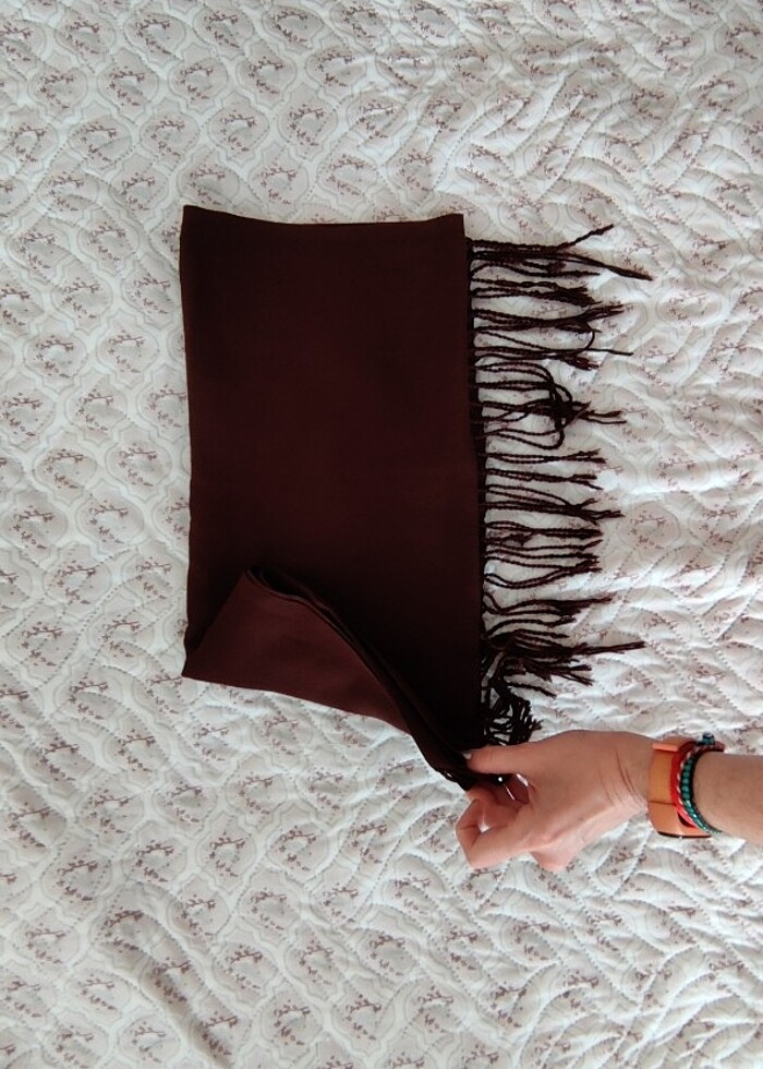 Pamuklu Acı Kahverengi Pashmina Şal/Başörtüsü  - Görsel 2