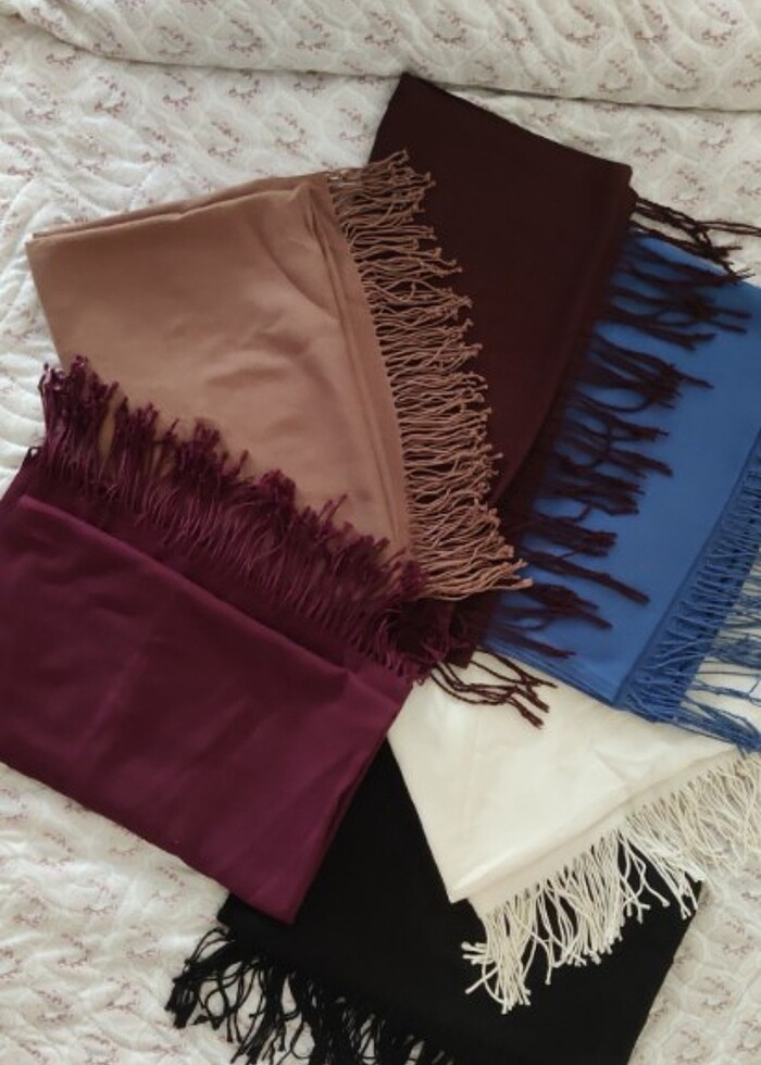 Pamuklu Acı Kahverengi Pashmina Şal/Başörtüsü  - Görsel 3