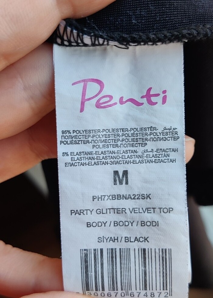 Pebti Siyah Kadife Simli Crop Üst - Görsel 4