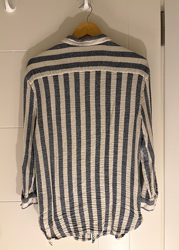 Mango Gri Beyaz Çizgili Salaş Gömlek - Görsel 2