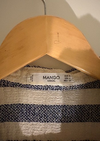 Mango Gri Beyaz Çizgili Salaş Gömlek - Görsel 4