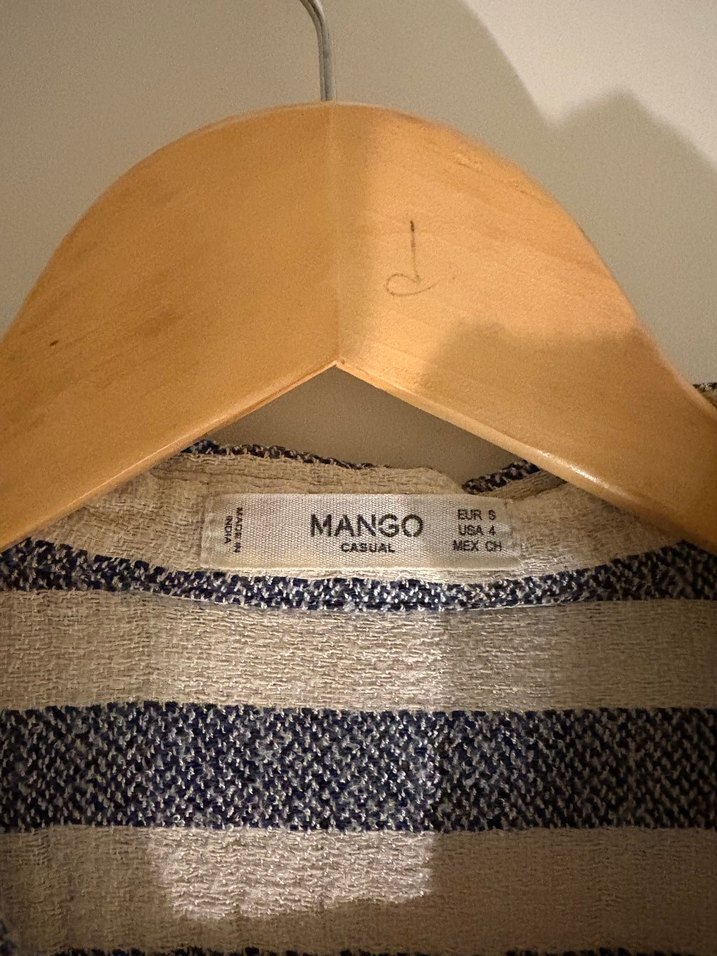 Mango Gri Beyaz Çizgili Salaş Gömlek - Görsel 4