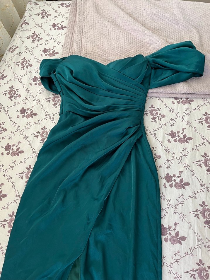 Klasik Zarafet Yeşil Uzun Drapeli Abiye - Görsel 5
