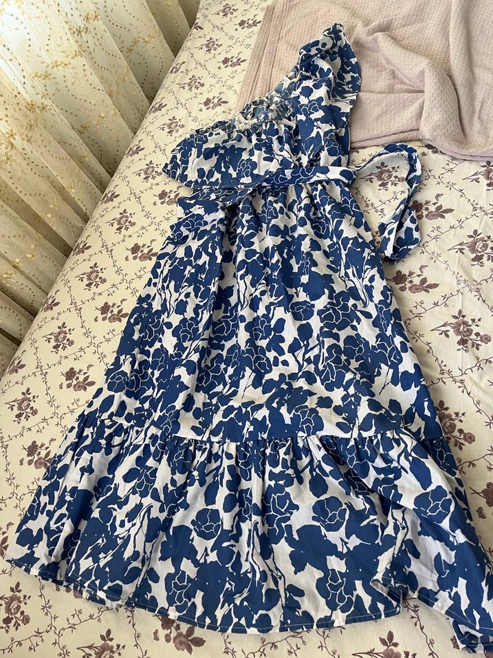 Bohem Uzun Mavi Desenli Askılı Kadın Elbise - Görsel 2