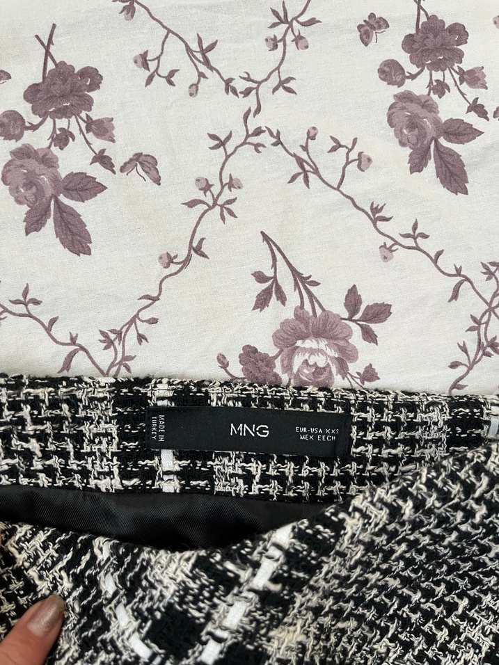 Gri Ekose Dantel Detaylı Midi Etek - Görsel 2