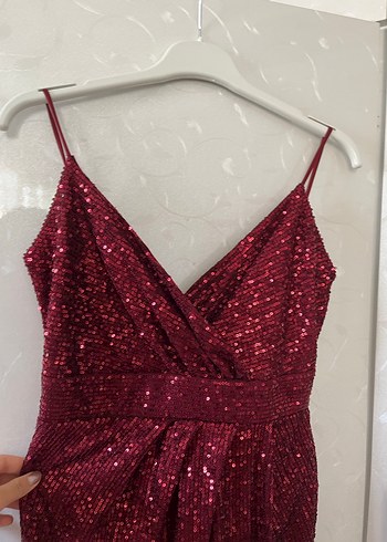 Bordo İşlemeli midi  Abiye - Görsel 4