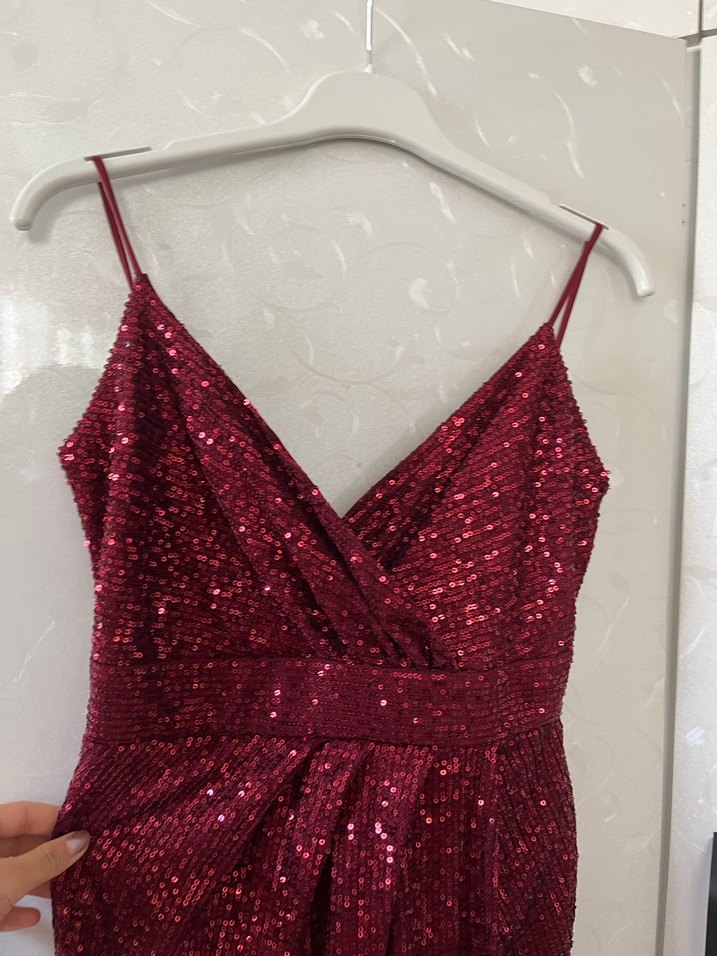 Bordo İşlemeli midi  Abiye - Görsel 4