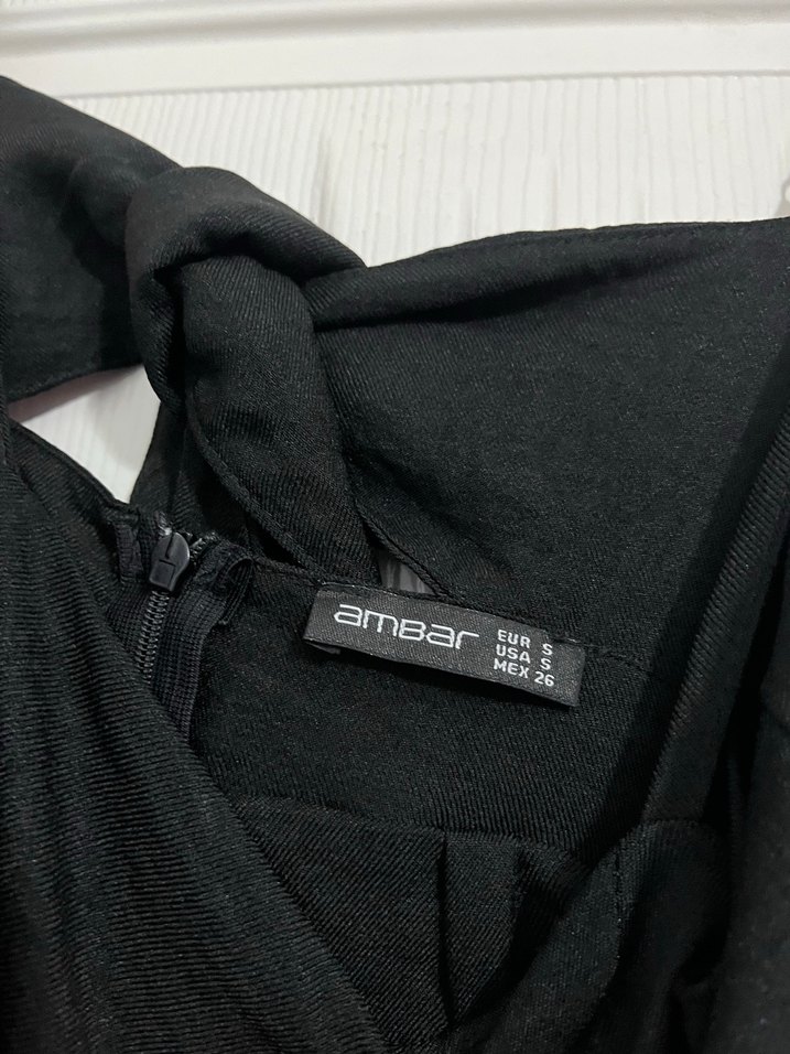 Siyah Mini Keten Kadın Tulum elbise - Görsel 2