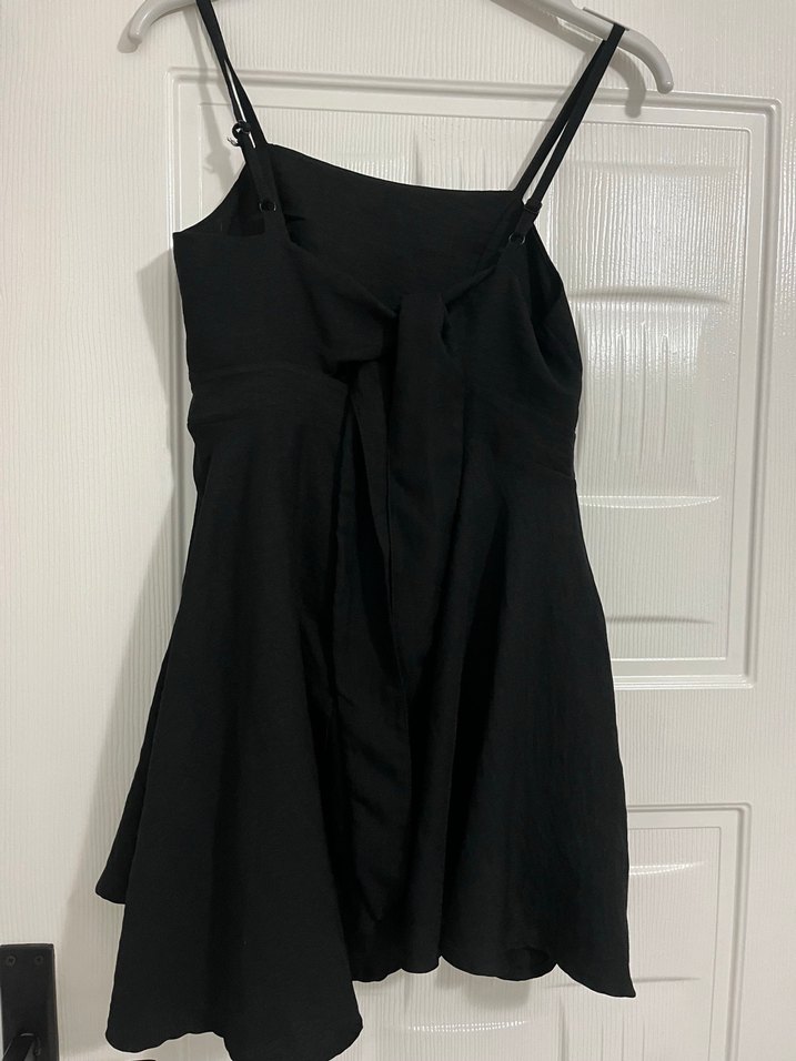 Siyah Mini Keten Kadın Tulum elbise - Görsel 3