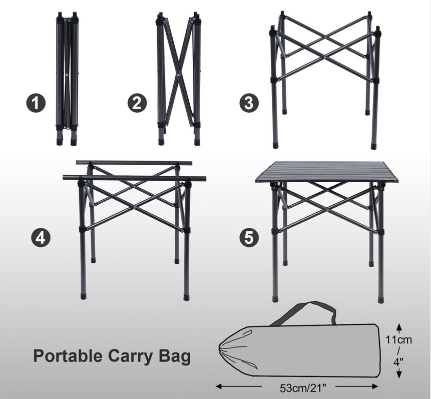 Katlanabilir Kamp Masası (Siyah) - Görsel 5