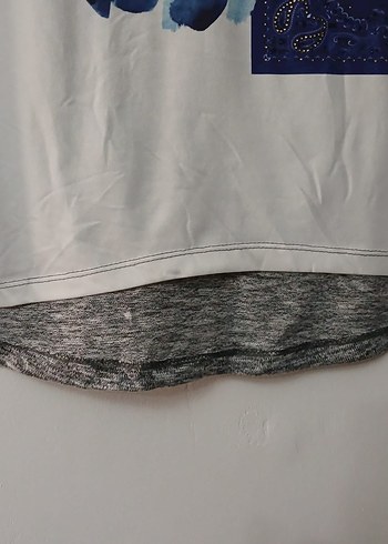 Gri Baskılı Uzun Kollu Kadın Tişört - Görsel 3