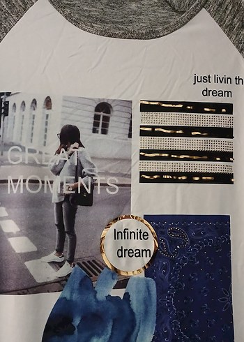 Gri Baskılı Uzun Kollu Kadın Tişört - Görsel 4