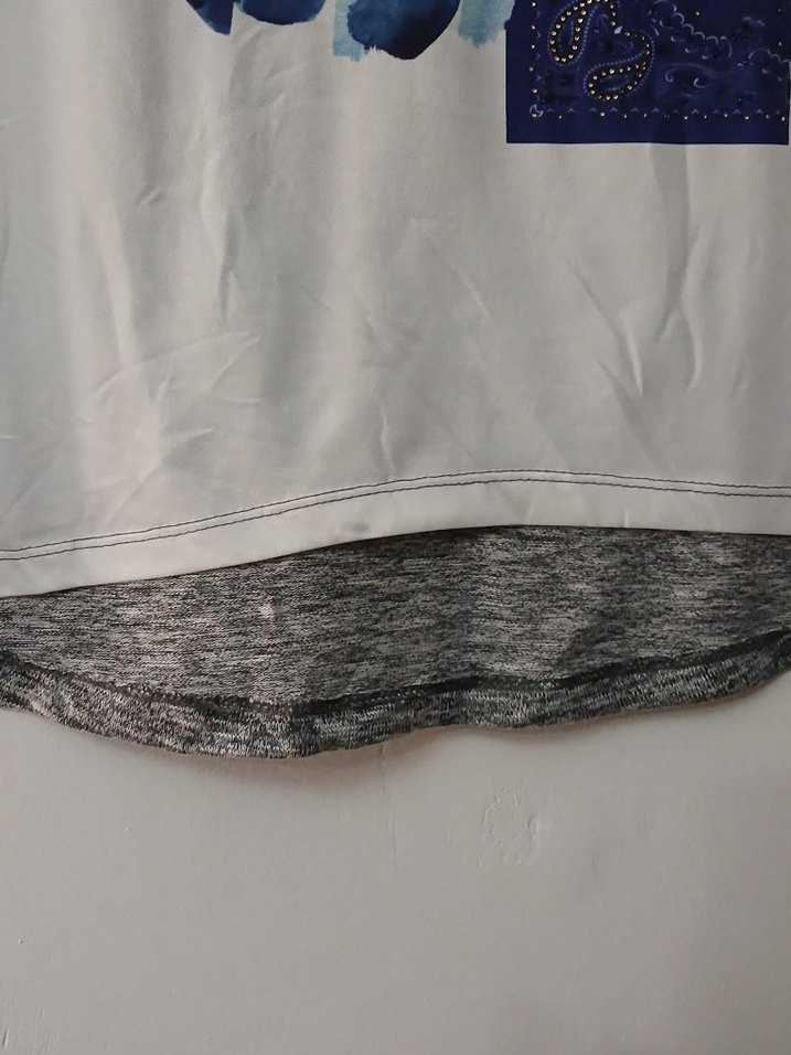 Gri Baskılı Uzun Kollu Kadın Tişört - Görsel 3