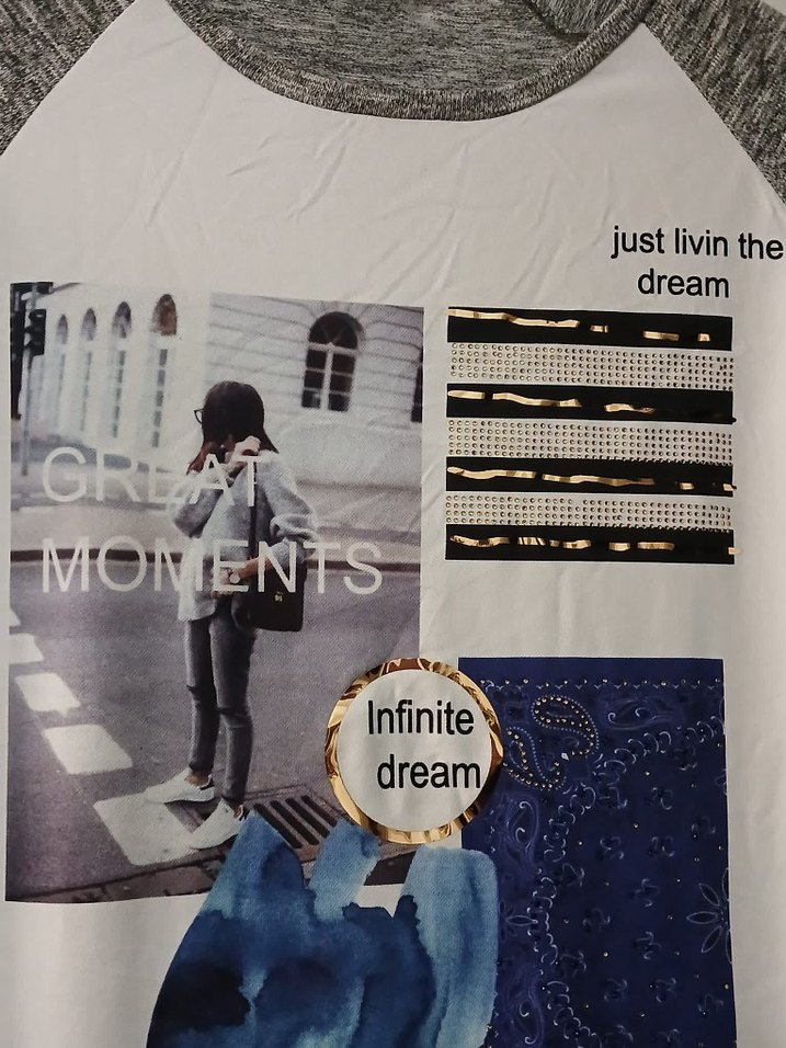 Gri Baskılı Uzun Kollu Kadın Tişört - Görsel 4