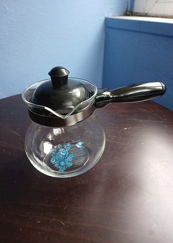 Mavi Çiçek Desenli Cam Cezve - Görsel 2