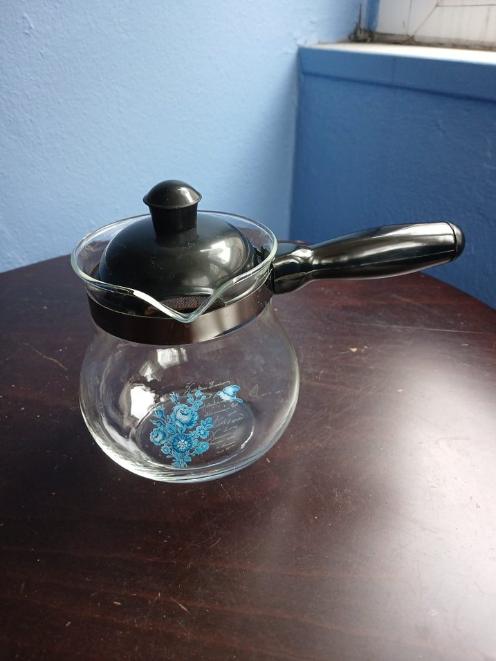 Mavi Çiçek Desenli Cam Cezve - Görsel 2