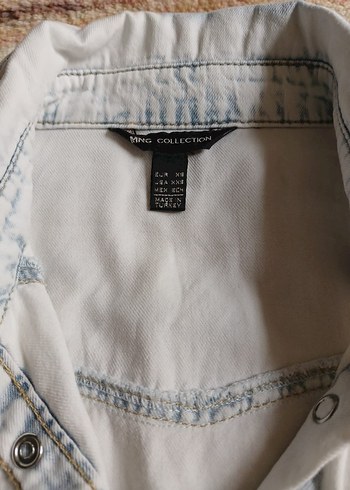 Düğmeli buz mavisi  Denim Kadın Gömlek - Görsel 5