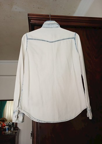 Düğmeli buz mavisi  Denim Kadın Gömlek - Görsel 8