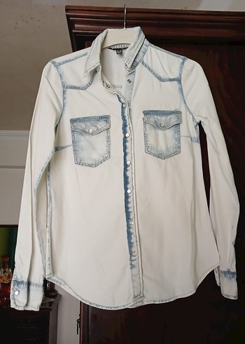 Düğmeli buz mavisi  Denim Kadın Gömlek - Görsel 7