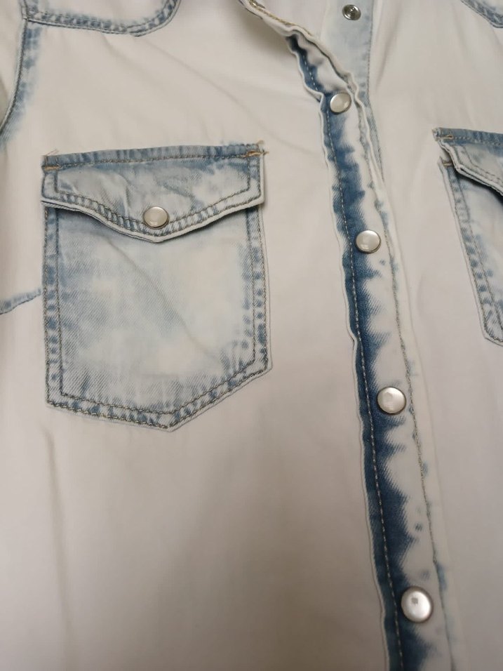 Düğmeli buz mavisi  Denim Kadın Gömlek - Görsel 4