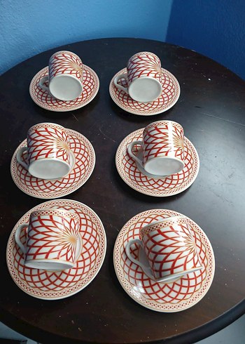 Kırmızı Desenli 6'lı Kahve Fincanı Seti - Görsel 4