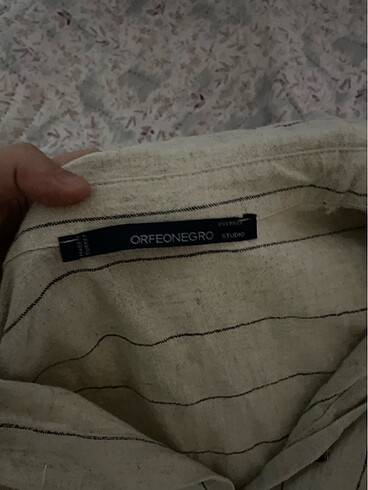 Diğer Oversize keten çizgili gömlek