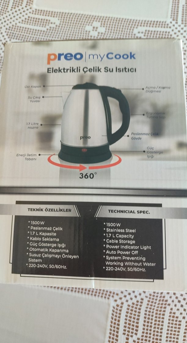 Preo 1.7L 1500W Çelik Elektrikli Su Isıtıcı - Görsel 4