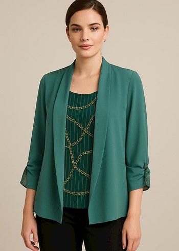 Zincir Detaylı Yeşil Kadın Blazer Ceket Gömlek
