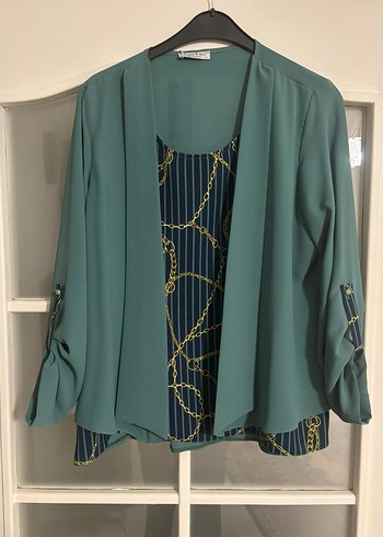 l Beden yeşil Renk Zincir Detaylı Yeşil Kadın Blazer Ceket Gömlek