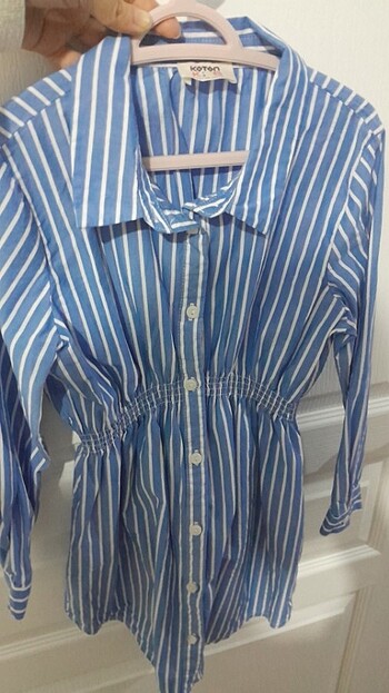 Mavi beyaz çizgili gomlek elbise - Görsel 2