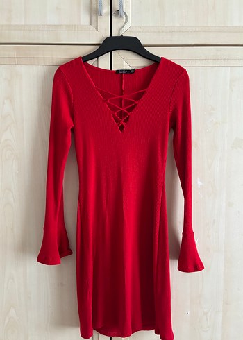 Bershka Bershka Kırmızı V Yakalı Mini Triko Bluz