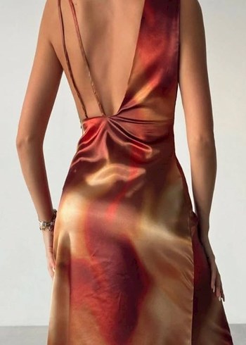 Uzun Askısız Drapeli Kadın Elbise - Görsel 4